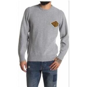 Ovadia & Sons Crew Neck Wool Cashmerer Sweater Logo Embroidered Grey Men's XL